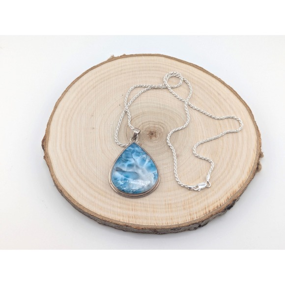 Women's Larimar Pendant Necklace Rope Chain Style Handmade Fine‎ Jewelry *** - Picture 5 of 11